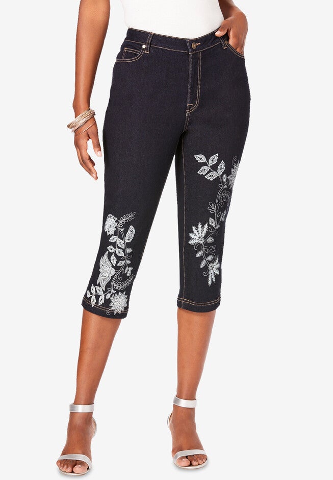 Printed Straight-Leg Capri, WHITE BOHO FLOWER, hi-res image number null