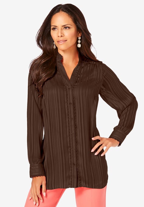 Shadow-Stripe Big Shirt, CHOCOLATE, hi-res image number null