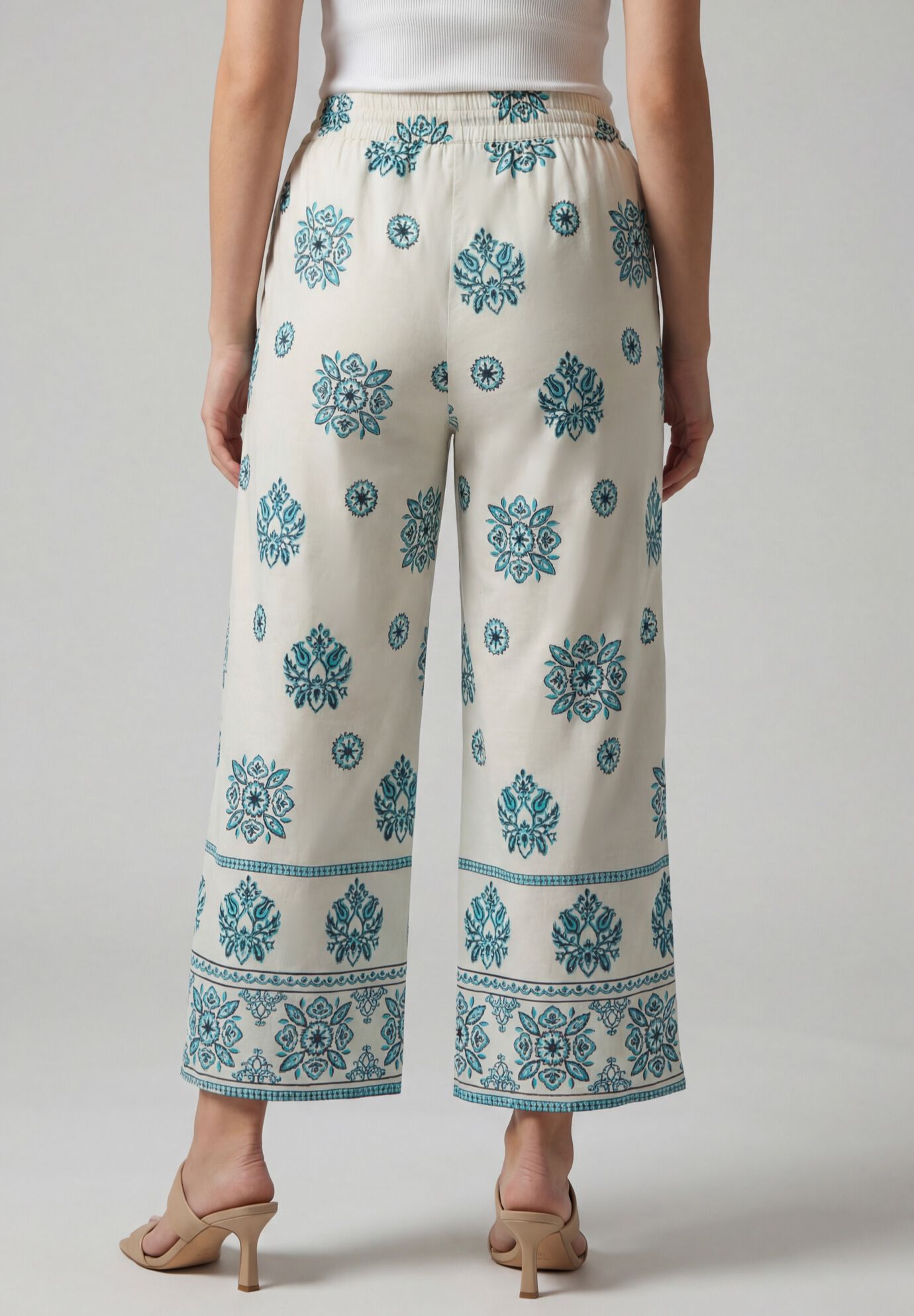 Plus Size Wide Leg Cotton Crop Pant, WHITE MULTI MEDALLION BORDER, alternate image number 2
