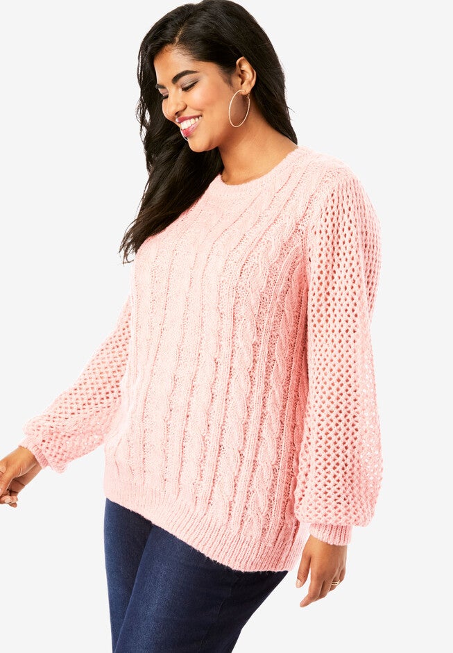 Metallic Cable-Knit Sweater, , alternate image number null