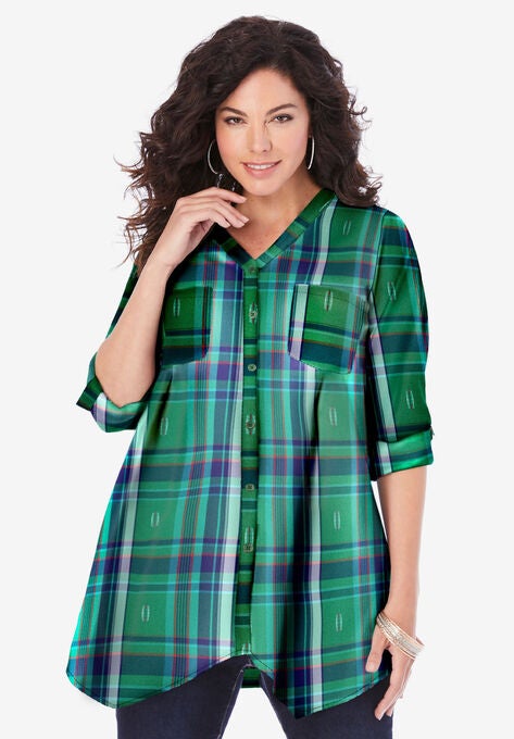 Soft Plaid Button-Up Big Shirt, MIDNIGHT VINE MEDALLION PLAID, hi-res image number null