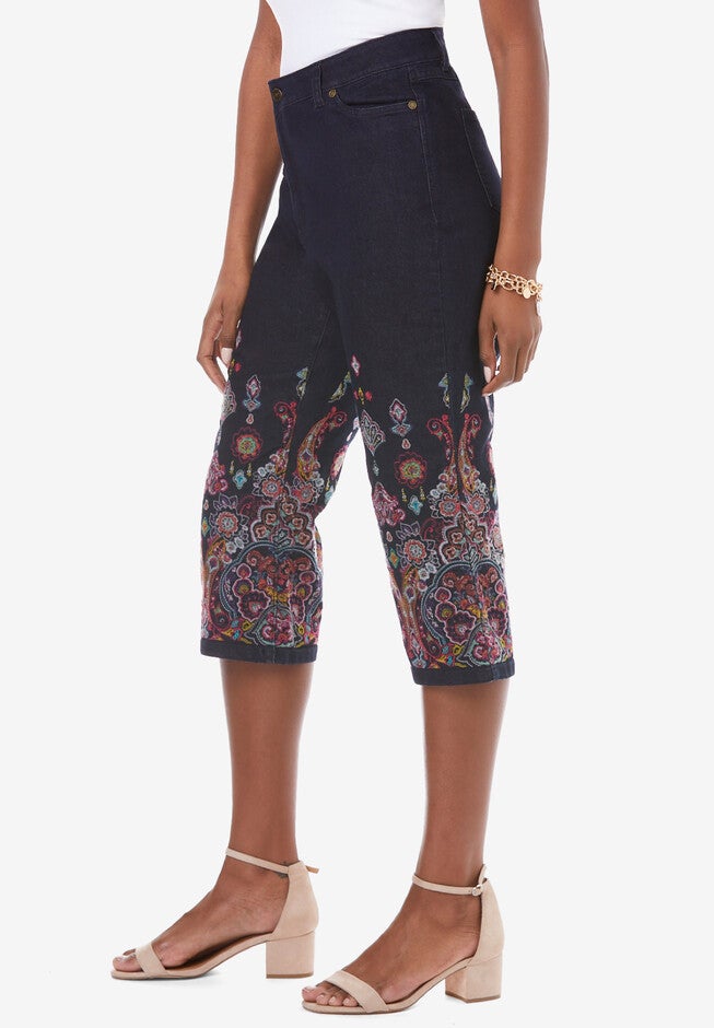 Geometric Embroidered Capri Jean, , alternate image number 2