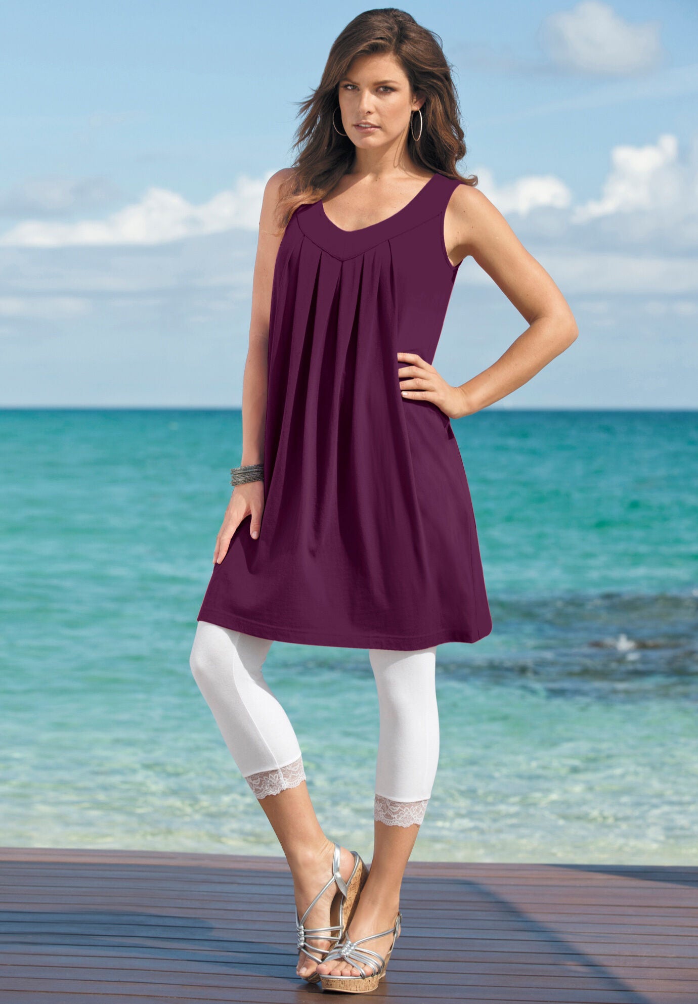 Lace Trim Essential Stretch Capri Legging, , alternate image number 3