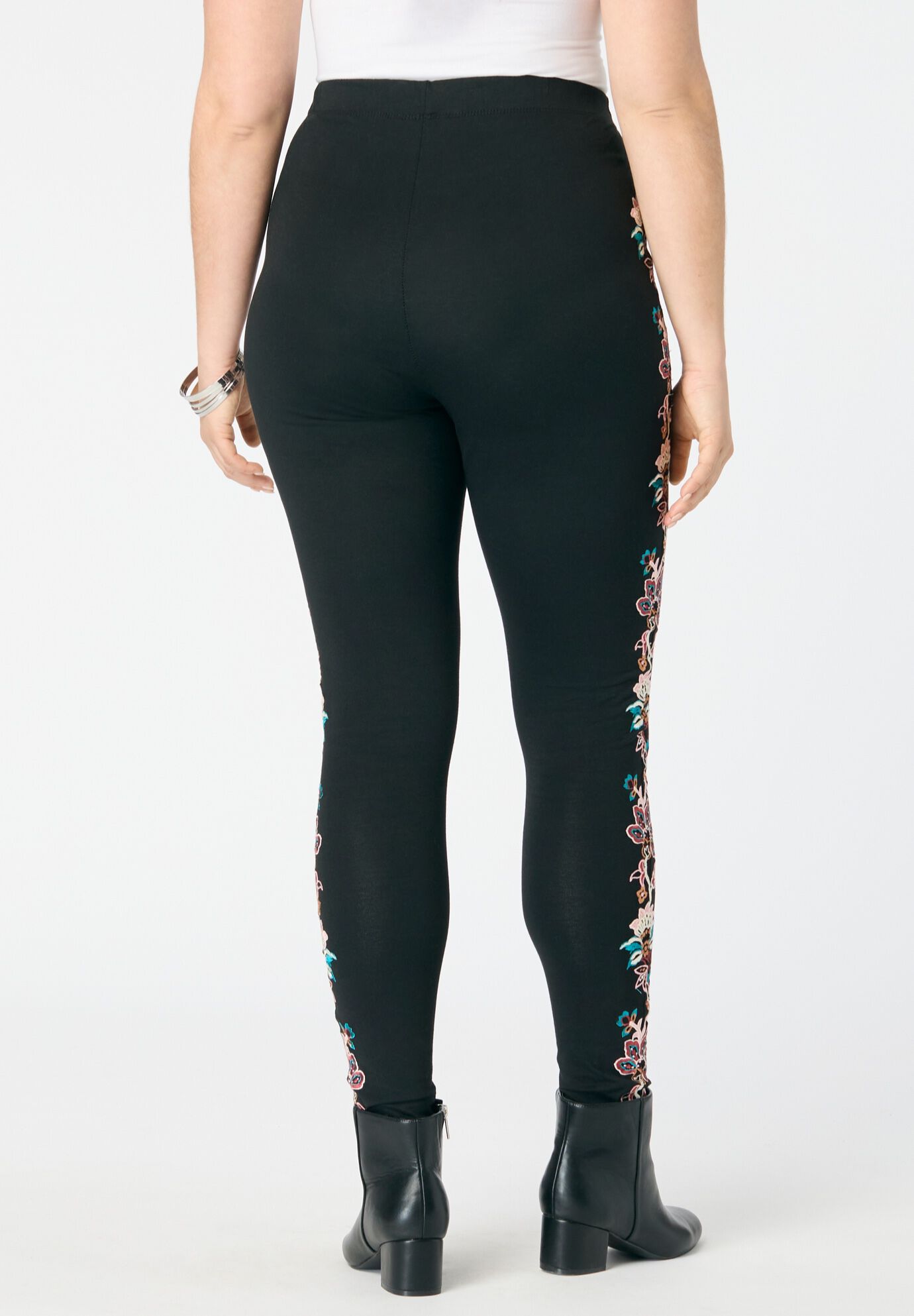 Side Embellished Legging, BLACK FLORAL EMBROIDERY, on-hover image number 1