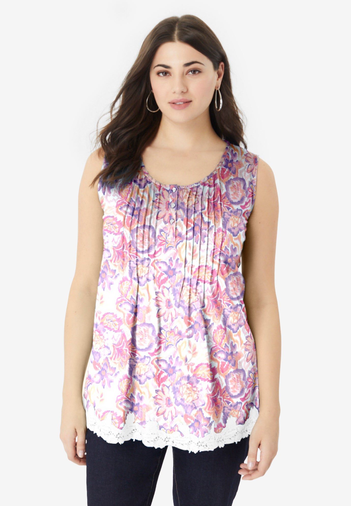 Ombre Lace Tank, LAVENDER IKAT FLORAL, hi-res image number 0