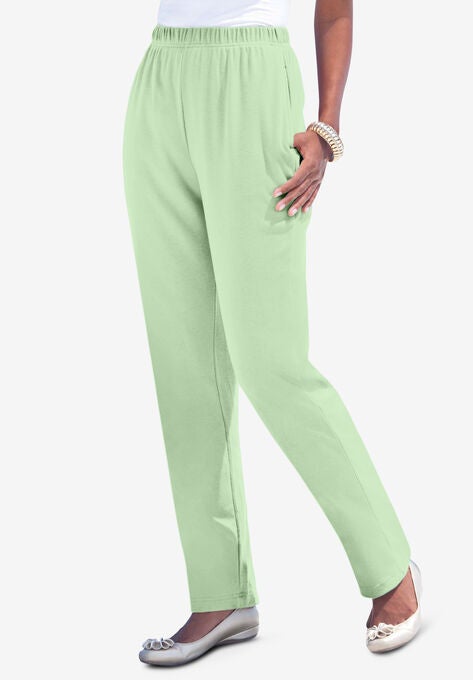 Straight-Leg Soft Knit Pant, GREEN MINT, hi-res image number null