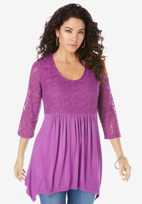 Lace-Trim Ultra Femme Tunic, PURPLE MAGENTA, hi-res image number null