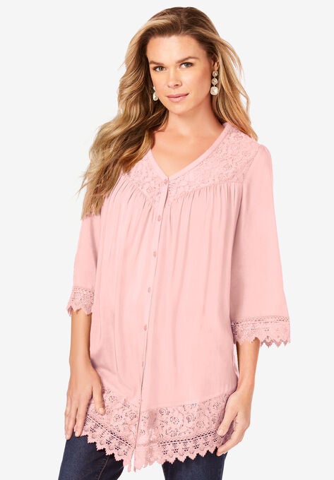 Lace Sleeve Big Shirt, SOFT BLUSH, hi-res image number null