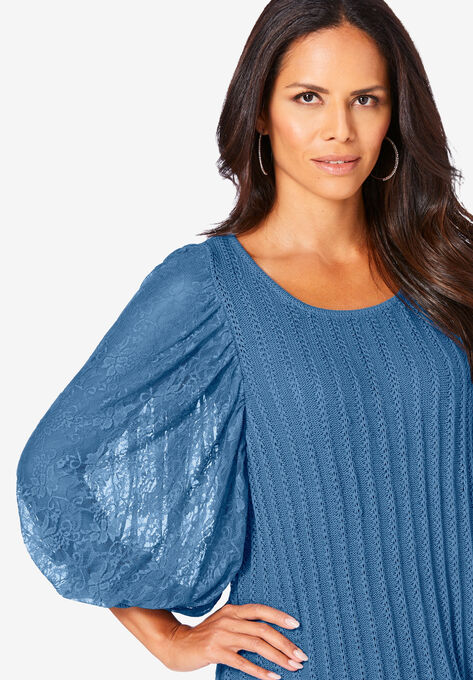 Lace Sleeve Sweater, , alternate image number null