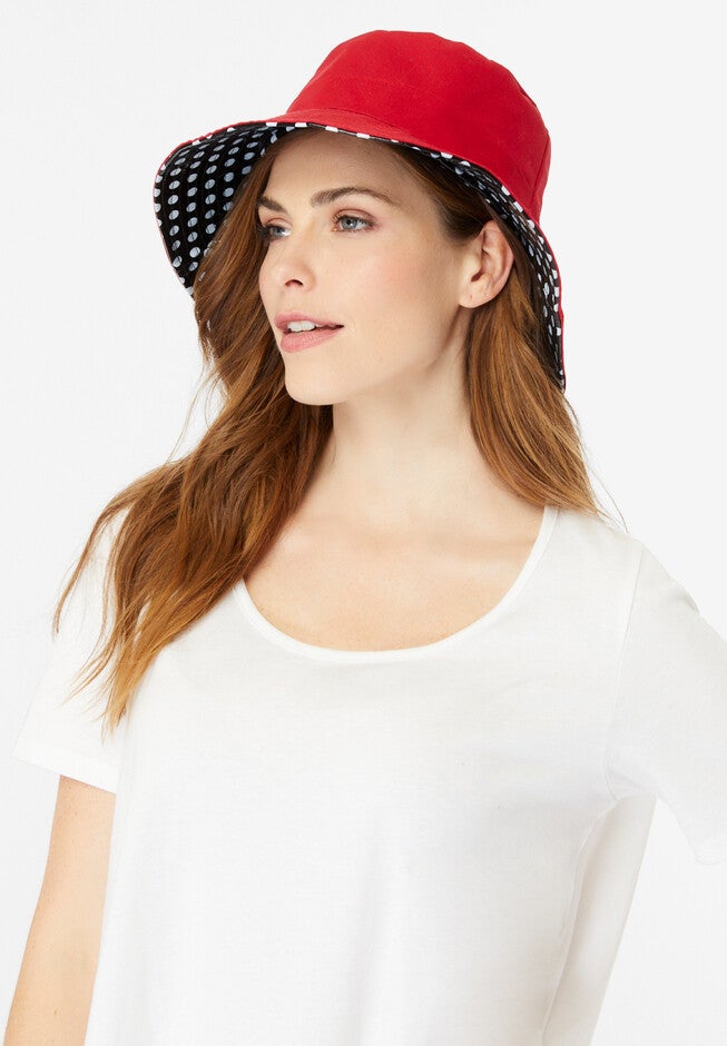Reversible Bucket Hat, BLACK POLKA DOT RED, hi-res image number 0