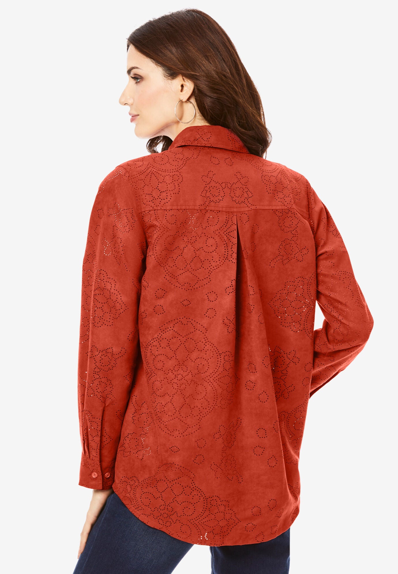 Faux Suede Lazer-Cut Big Shirt, , on-hover image number 1