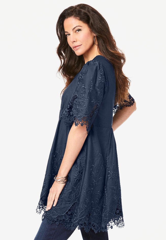 Lace-Trim Poplin Top., , alternate image number null