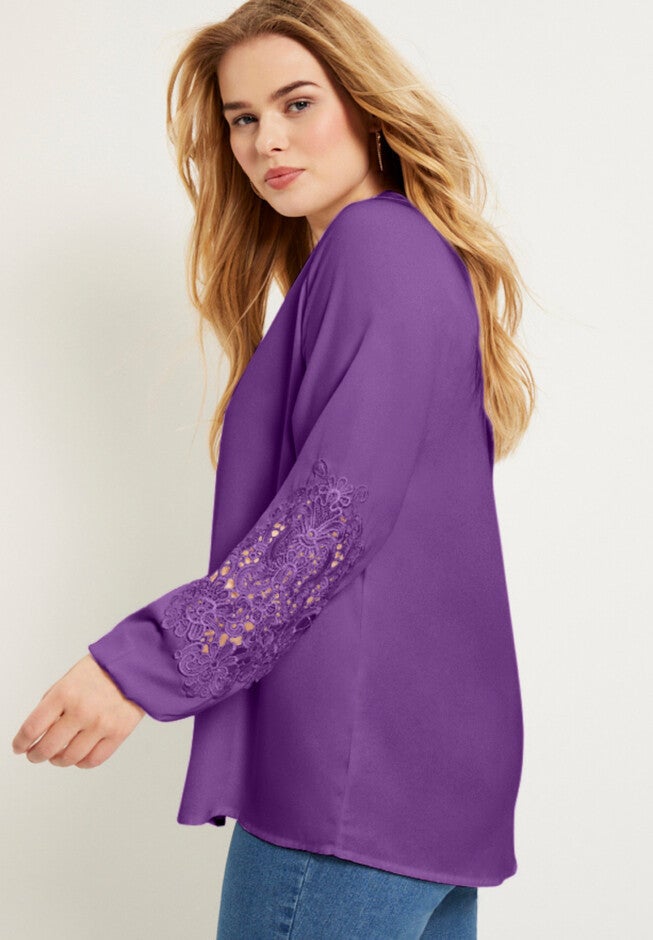 Lace-Sleeve Georgette Top, , alternate image number 2