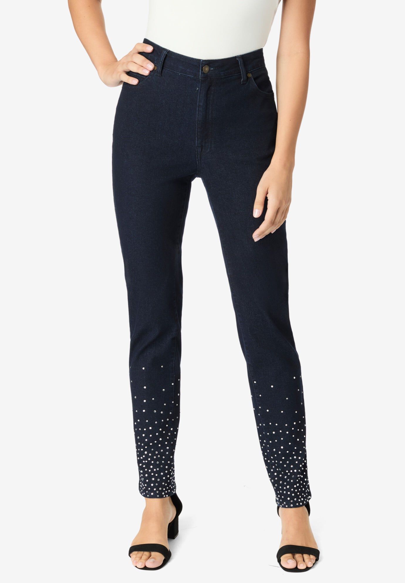 Plus Size Invisible Stretch&reg; Embellished Straight-Leg Iconic Jean, DARK WASH RHINESTONES, hi-res image number 0