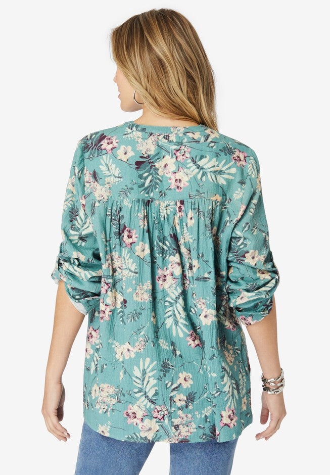 Button-Front Printed Tunic, , on-hover image number 1