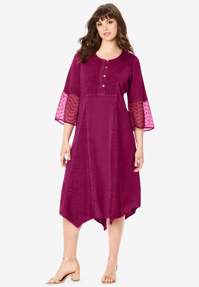 Embroidered Acid-Wash Boho Dress, BERRY TWIST, hi-res image number null