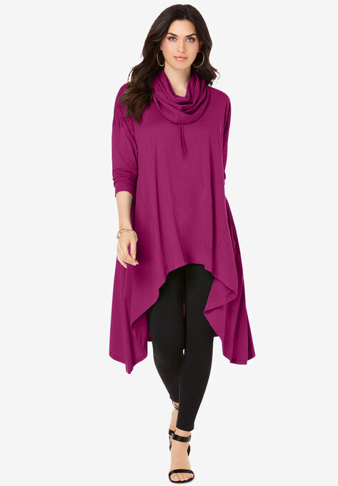 Drawstring Cowl-Neck Ultra Femme Tunic, RASPBERRY, hi-res image number null