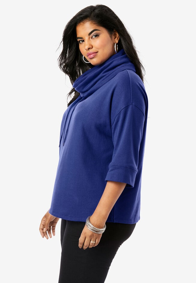 Drawstring Cowlneck Sweatshirt, , alternate image number null
