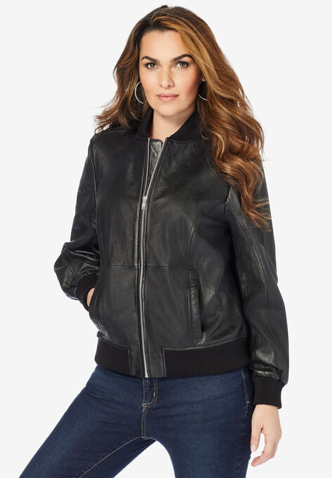 Classic Leather Bomber, BLACK, hi-res image number null