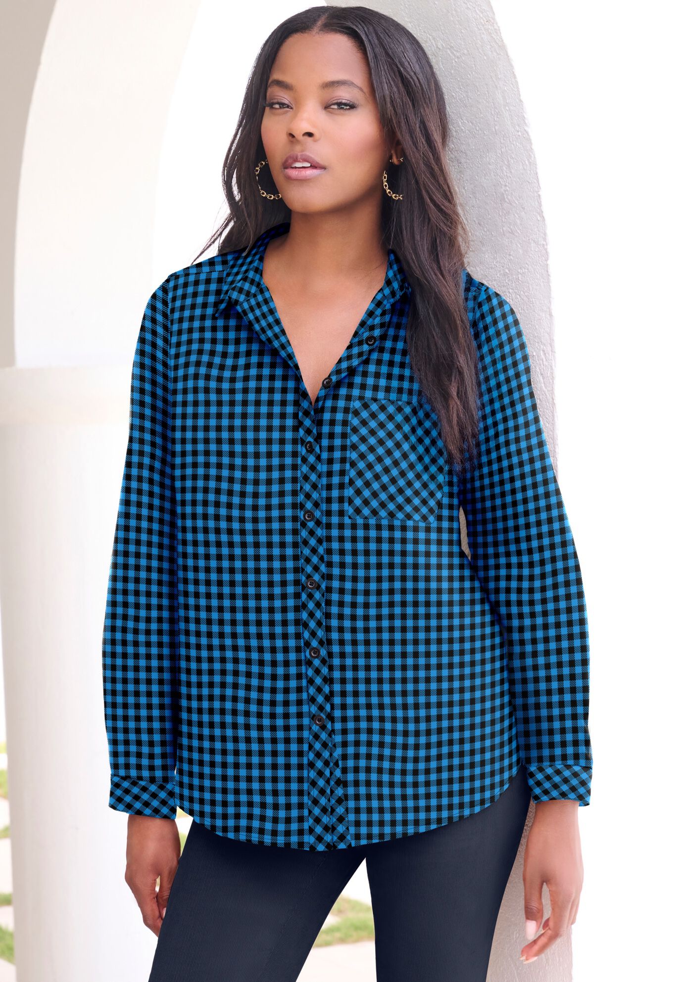 Classic Plaid Button-Front Shirt, , alternate image number 2
