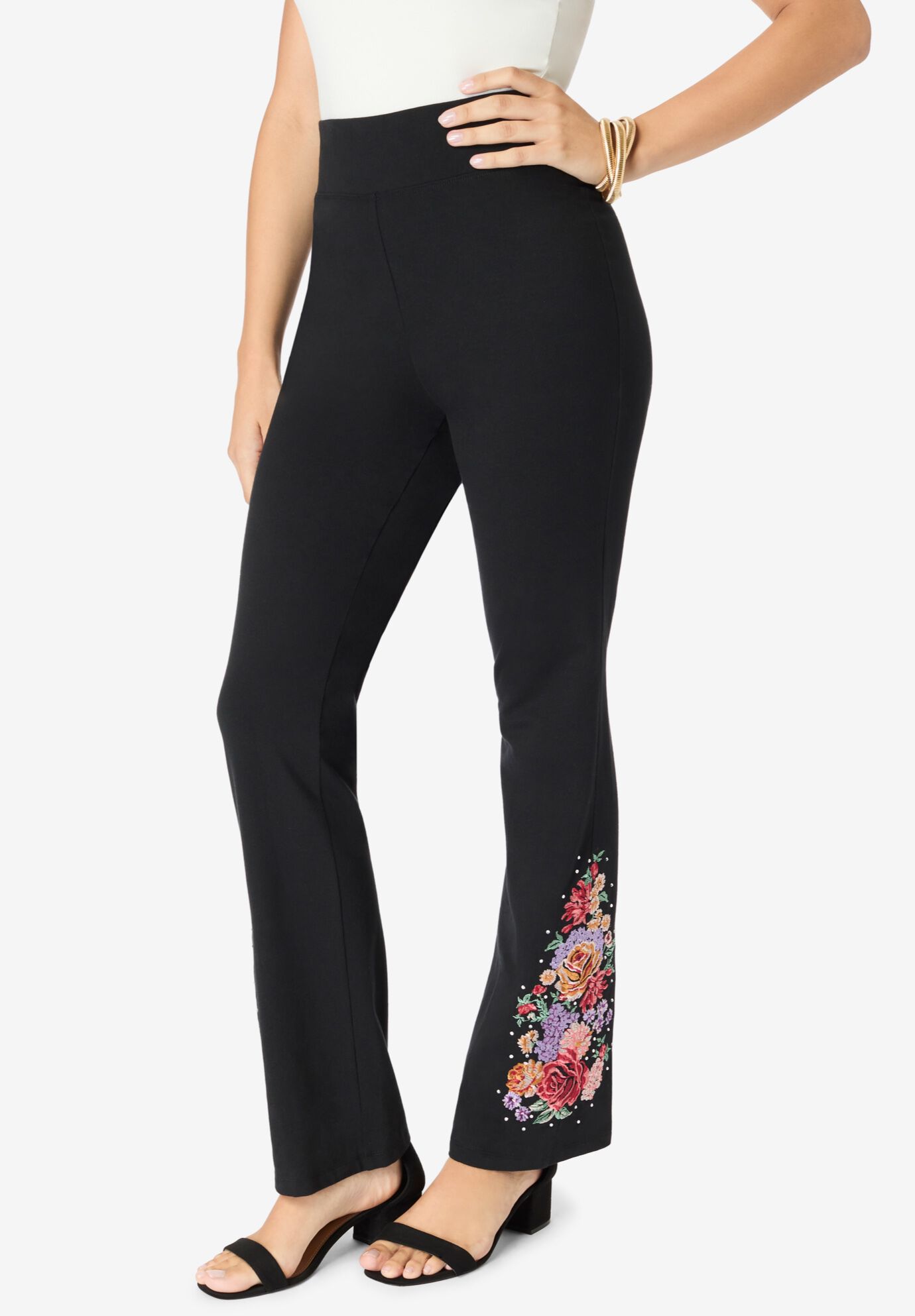Embellished Essential Stretch Yoga Pant, BLACK EMBELLISHED BOUQUET, hi-res image number 0
