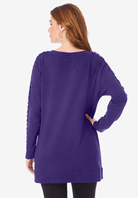 Crochet Sleeve Sweatshirt Tunic, , on-hover image number null