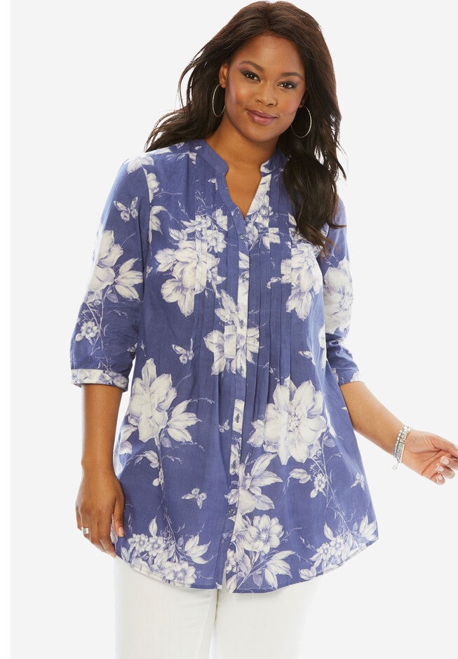 English Floral Tunic with Pintucks, BLUE PRINT, hi-res image number null