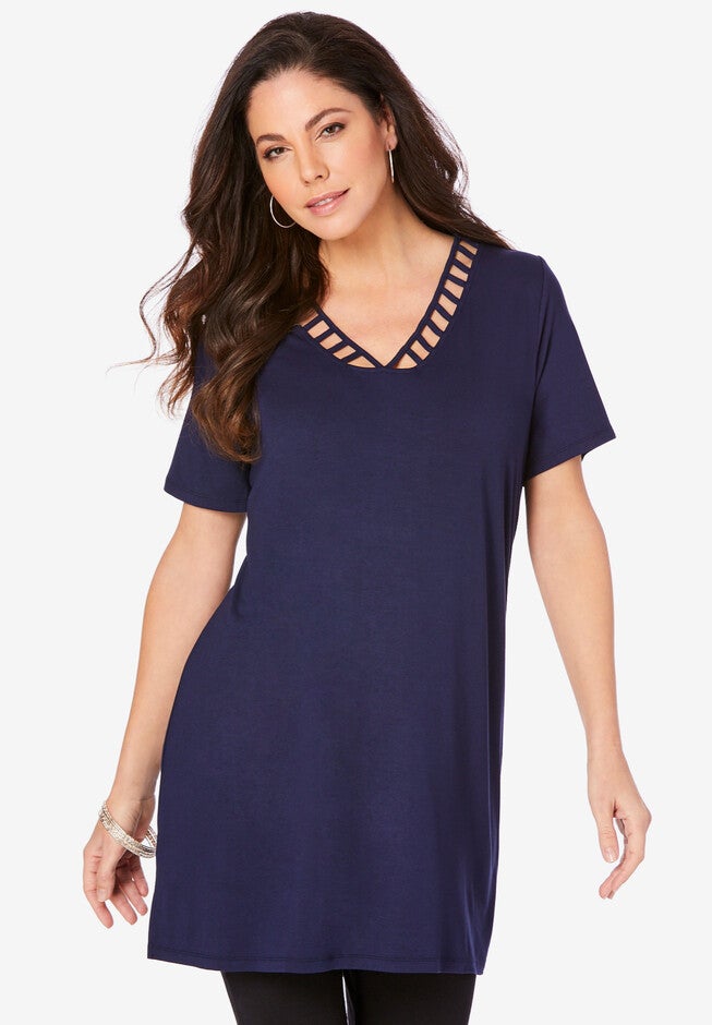 Lattice-Detail Ultra Femme Tunic, NAVY, hi-res image number 0