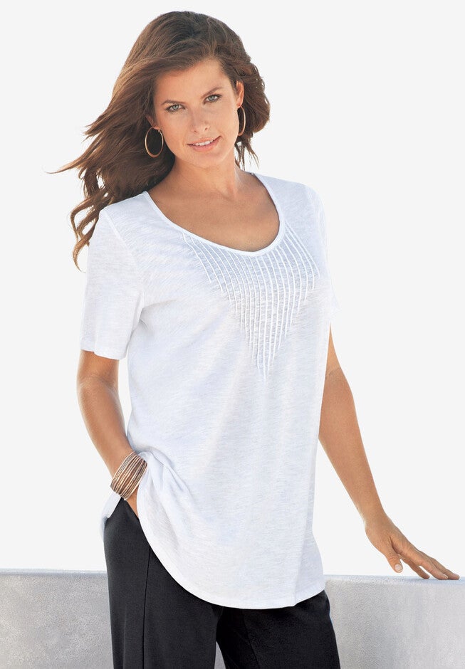 V-Neck Pintuck Tee, WHITE, hi-res image number null