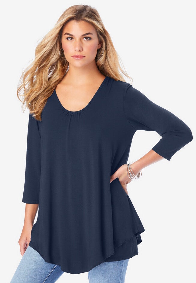 Shirred Overlay Ultra Femme Top, NAVY, hi-res image number null