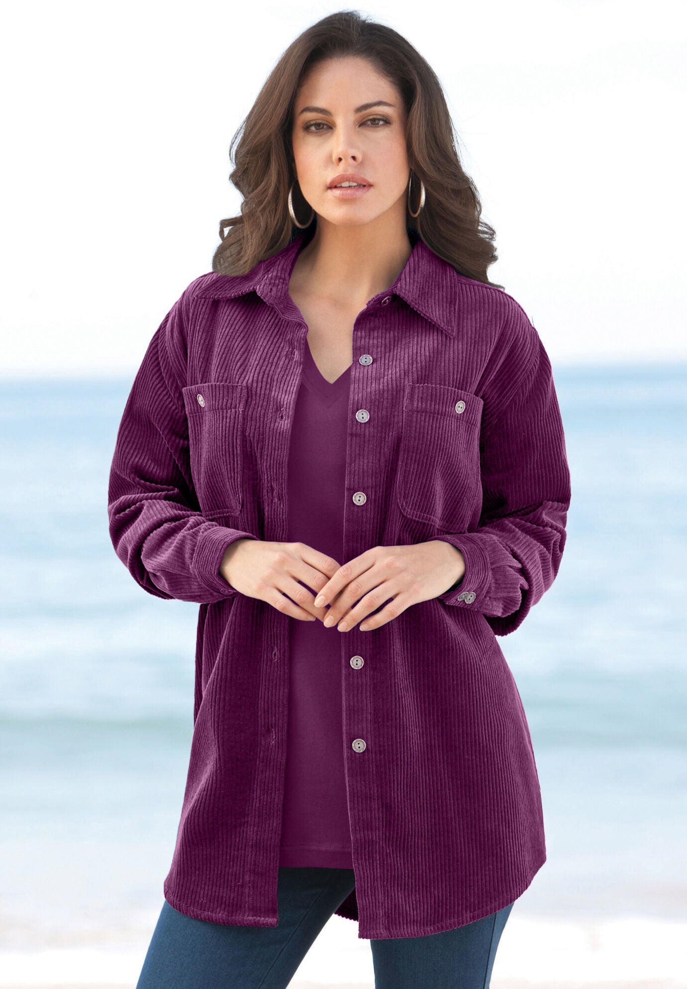 Corduroy Button-Front Shirt, , alternate image number 3