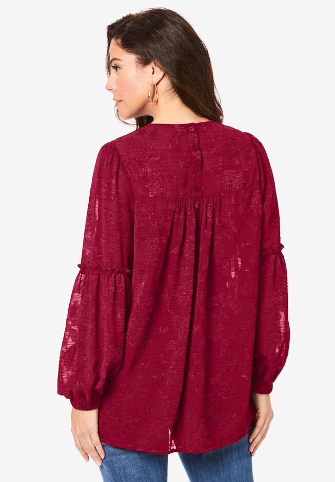 Textured Blouson-Sleeve Big Shirt., , on-hover image number 1