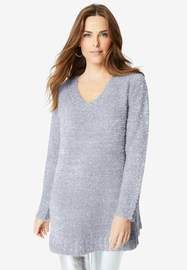 Metallic Eyelash Sweater., SILVER SHIMMER, hi-res image number null