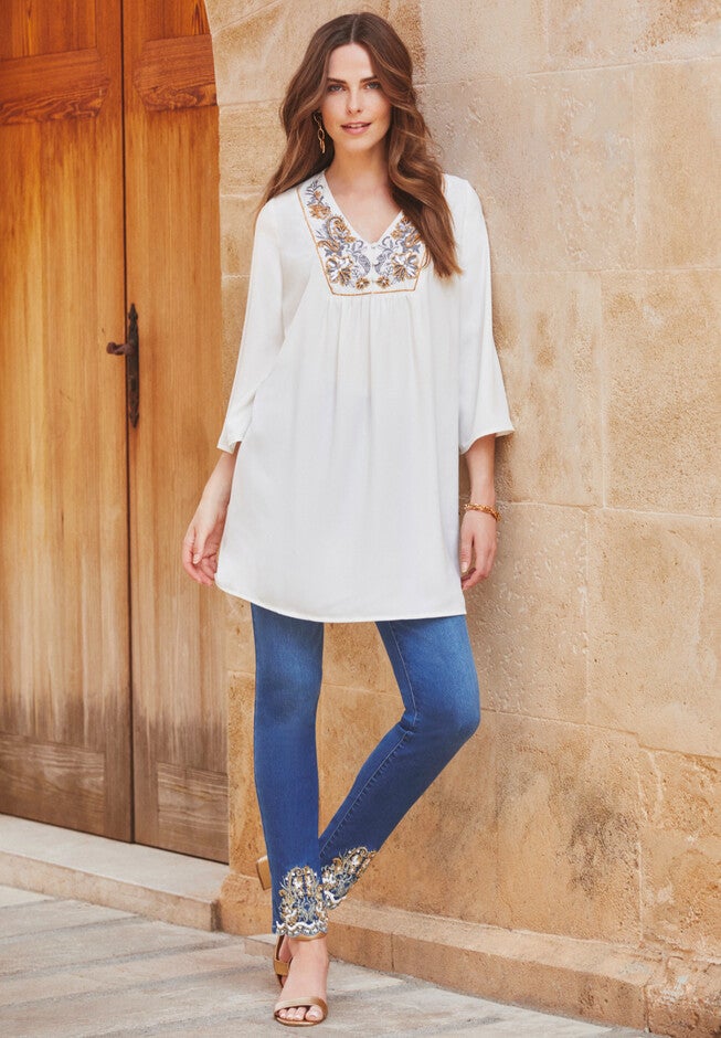 Embellished Straight-Leg Ankle-Length Jean, , alternate image number null