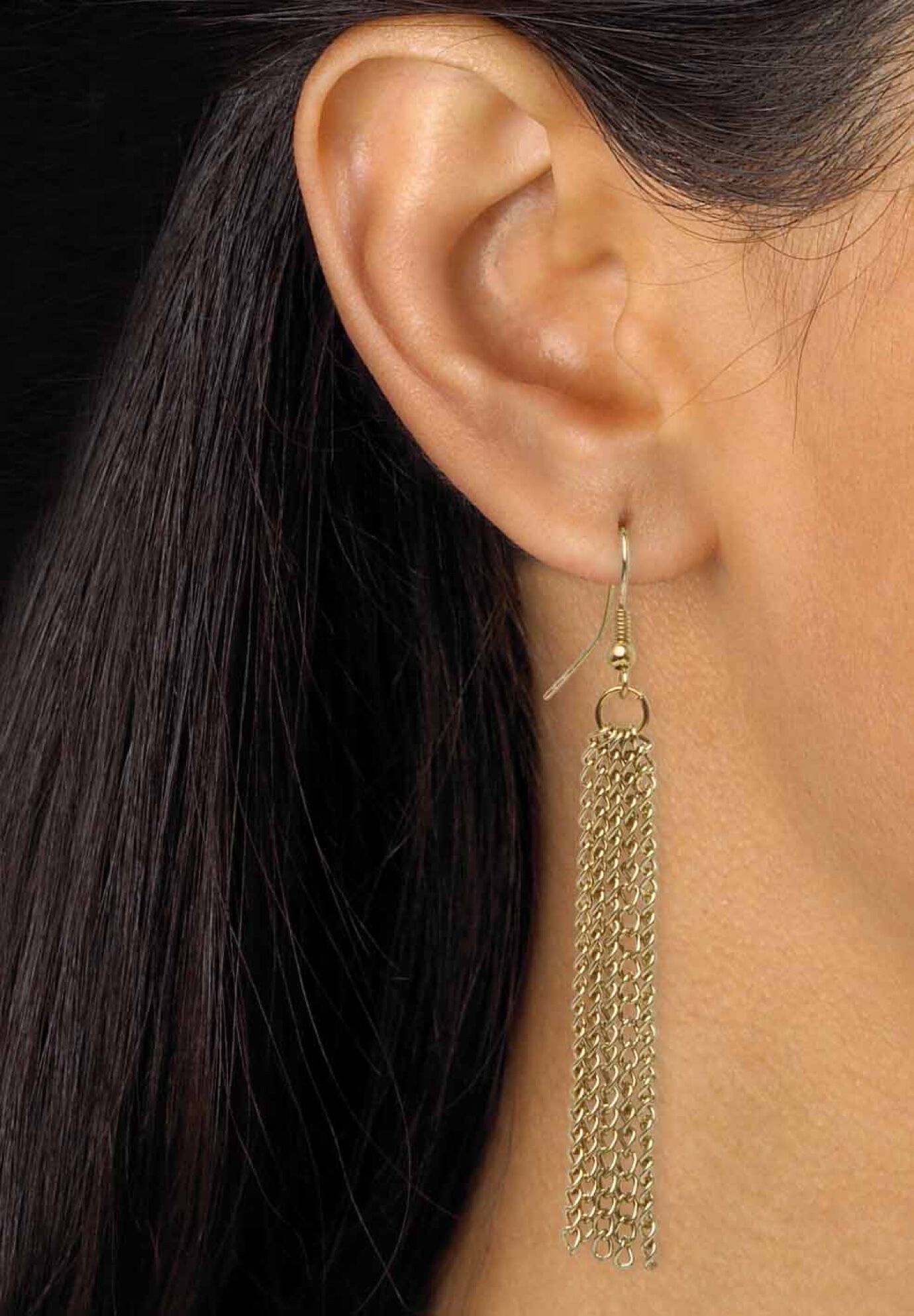 Gold Tone Waterfall 22 inches Necklace and Drop Earring Set, , alternate image number 4