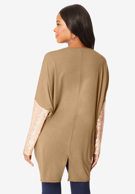 Sequin Paneled Overlay Top, , on-hover image number null