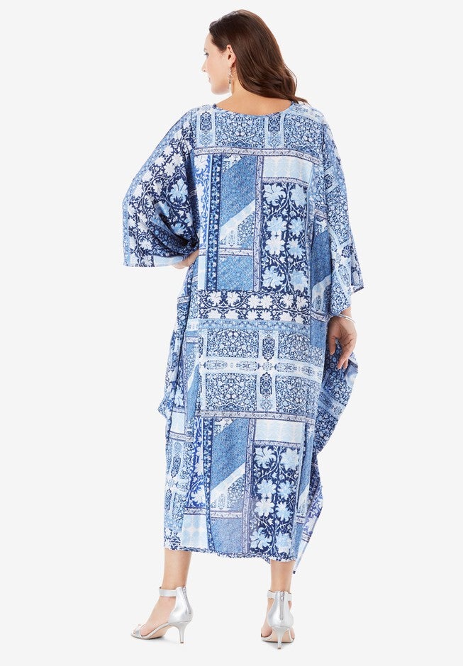 Georgette Caftan Dress with Kimono Sleeves, , on-hover image number 1