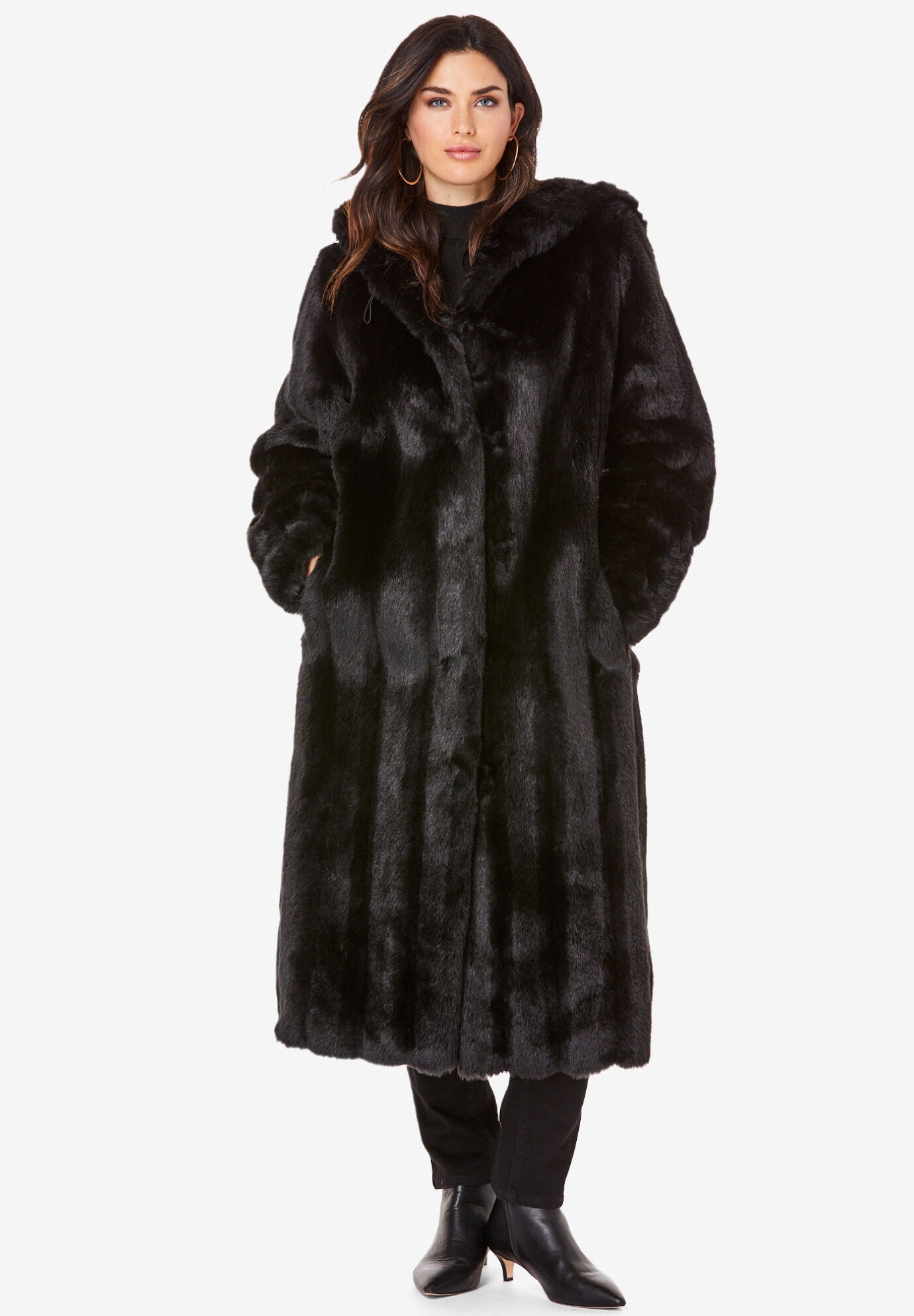 Long faux fur hotsell coat with hood