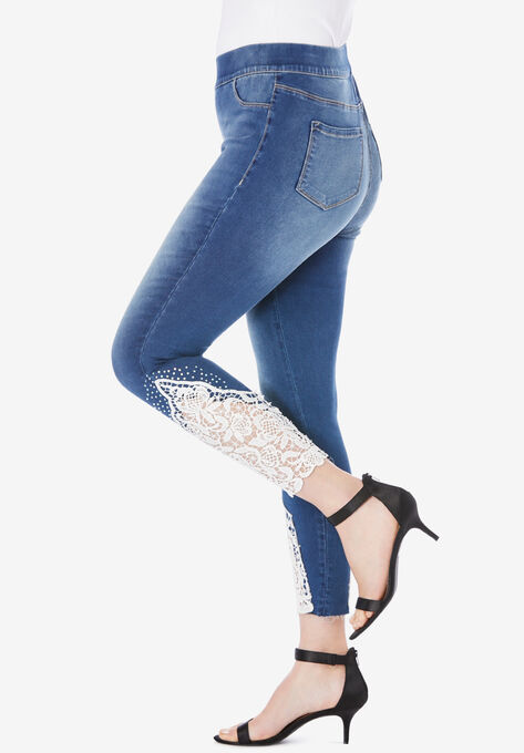 Lace-Applique No-Gap Jean, , alternate image number null