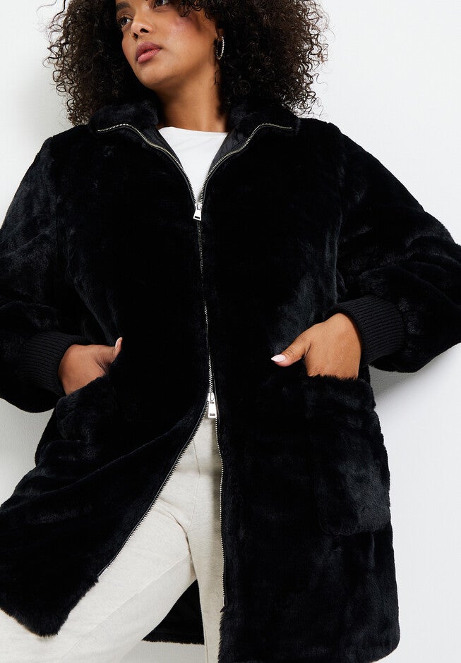 Zip-Up Faux Fur Jacket, , alternate image number null