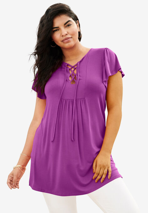 Lace-Up Ultra Femme Tunic, PURPLE MAGENTA, hi-res image number null