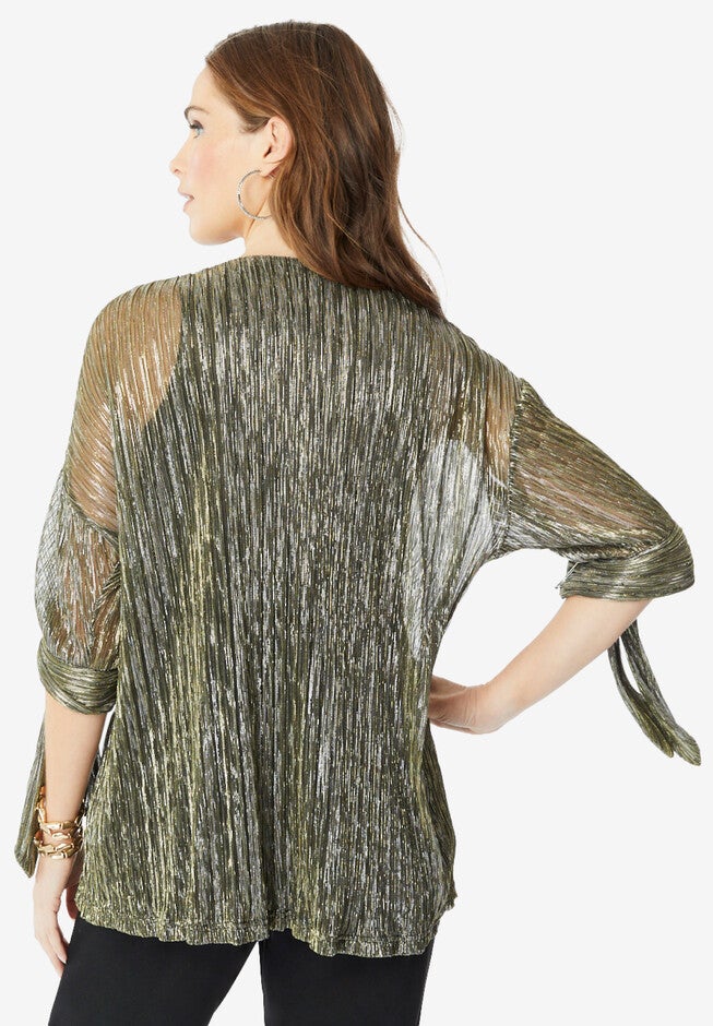 V-Neck Tie-Sleeve Plisse Blouse, , on-hover image number null