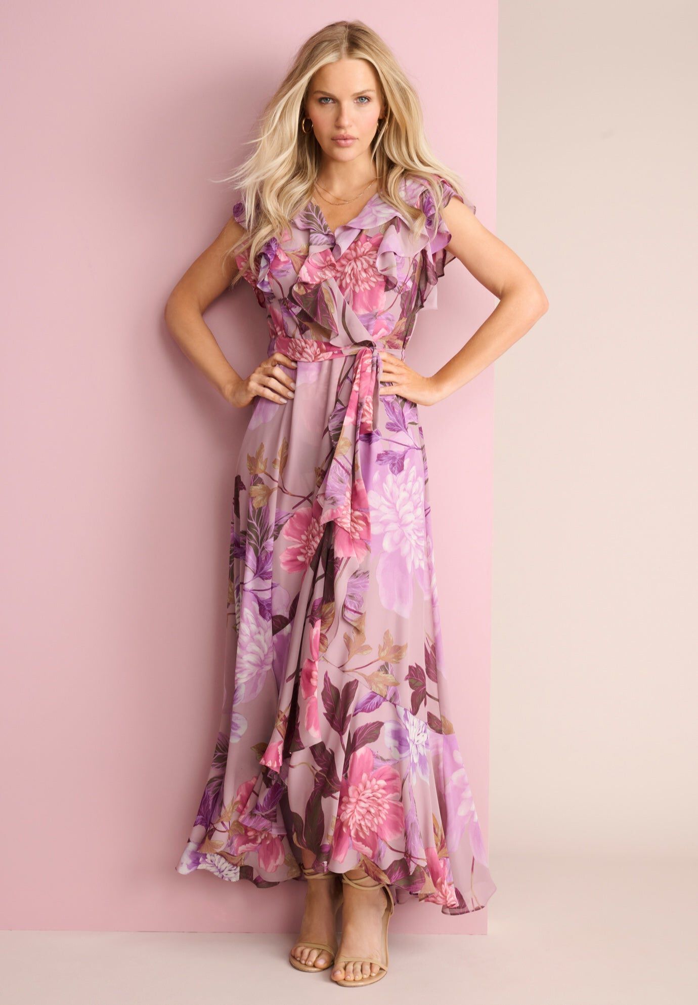 Ruffle Faux Wrap Maxi Dress