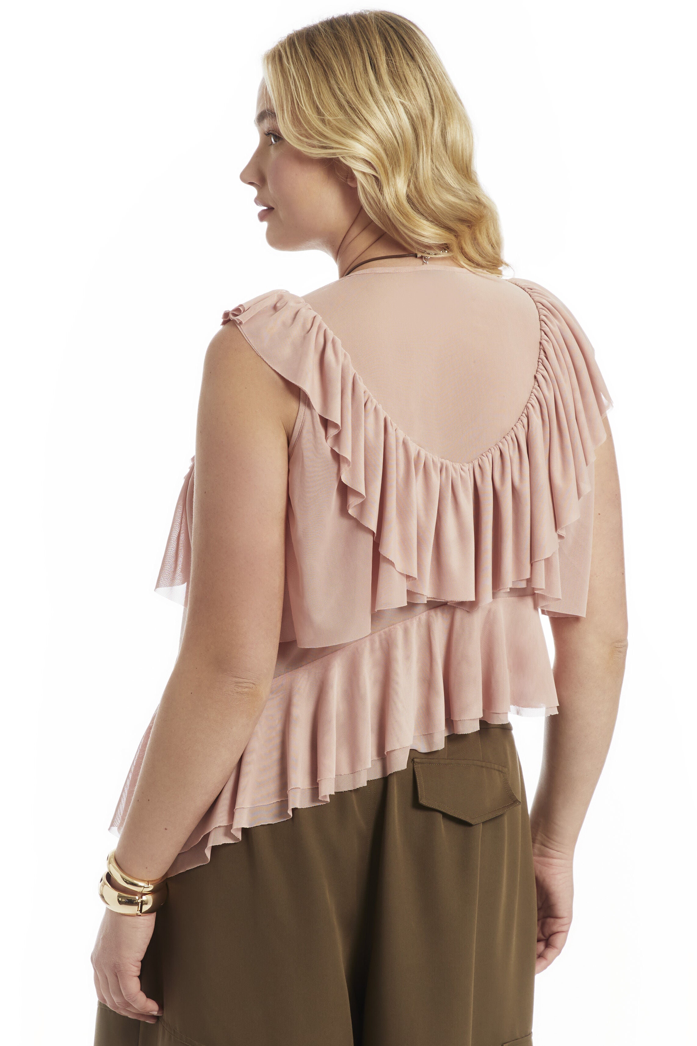Asymmetric Ruffle Mesh Top, SEPIA ROSE, alternate image number 2