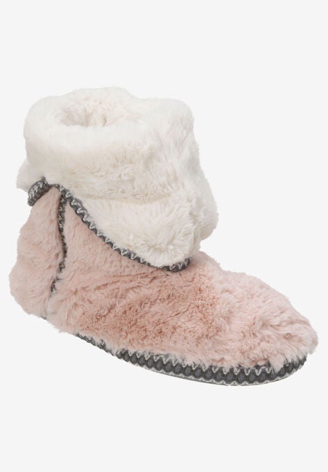 Dearfoams Faux Fur Fold Down Slipper Bootie Plus Size Ankle Boots