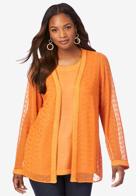 Embroidered Cardigan and Tank Set, CINNAMON, hi-res image number null