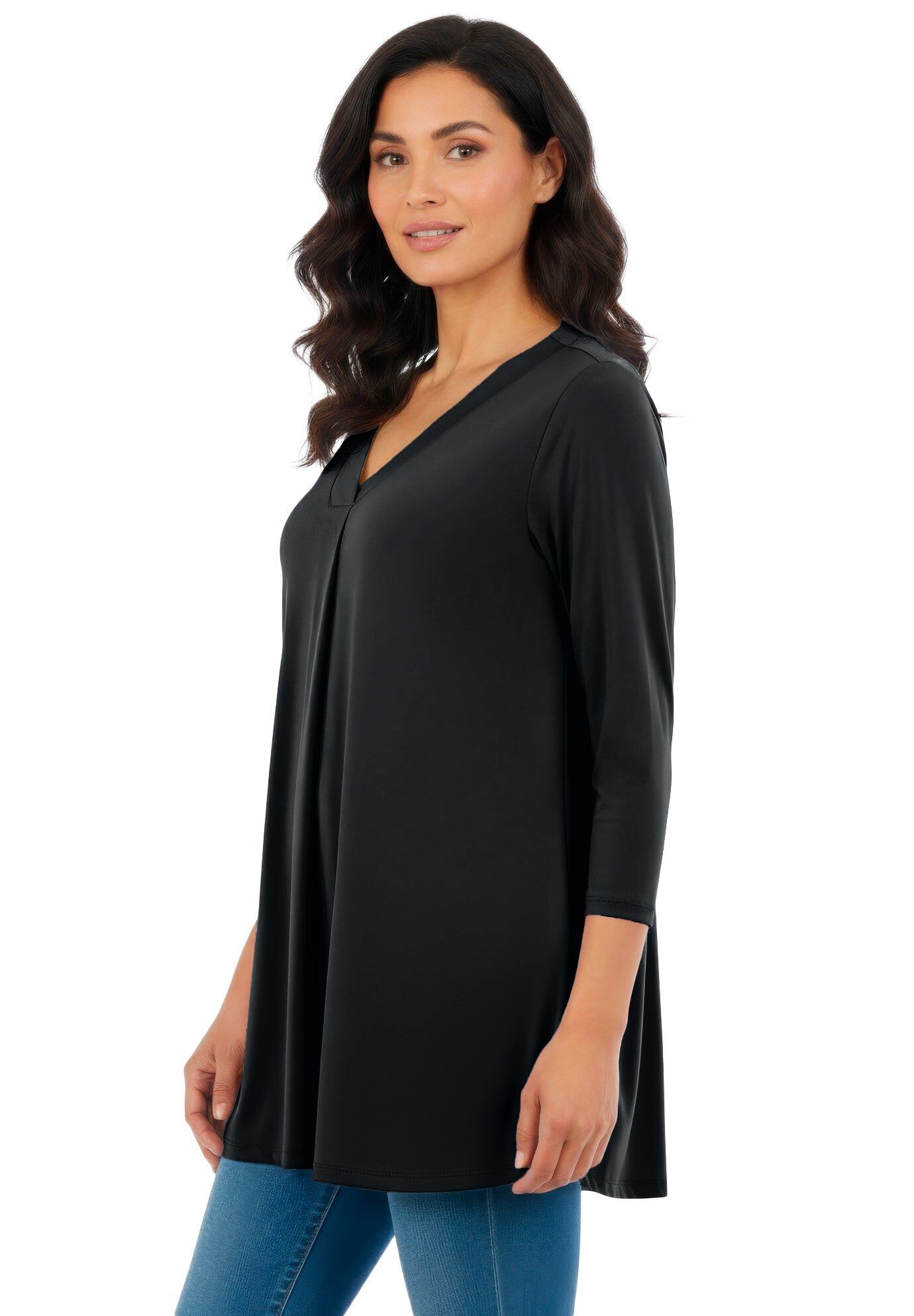 Banded V-neck Blouse, BLACK, hi-res image number 0