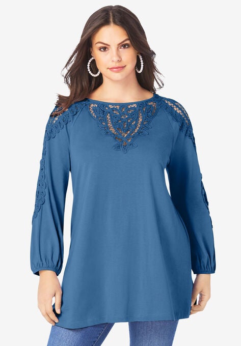 Illusion Lace Tunic, DUSTY INDIGO, hi-res image number null