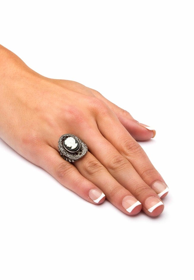 Sterling Silver Onyx & Cubic Zirconia Ring, , alternate image number 2