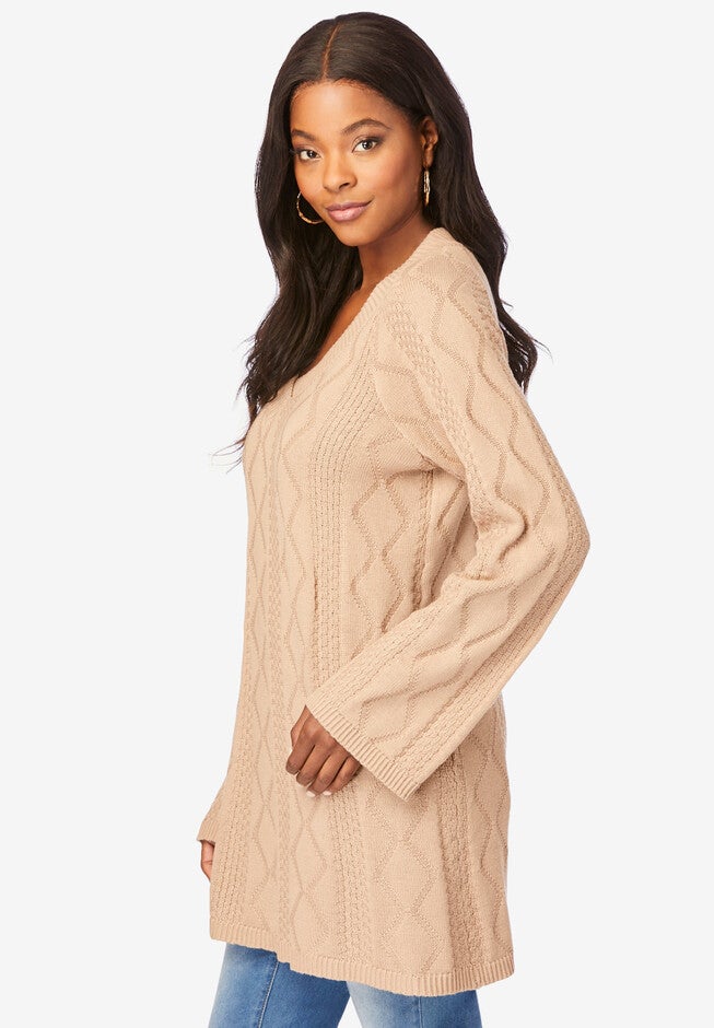 Diamond Stitch V-Neck Sweater, , alternate image number 2